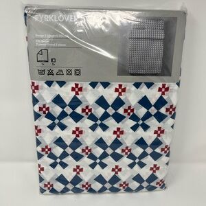 IKEA FYRKLOVER Cotton Bed Cover Duvet Full Queen 2 Pillow Cases Red Blue NWT